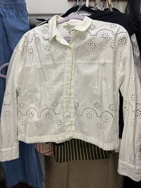 Treasure & Bond White Eyelet Floral Button-Up Shirt